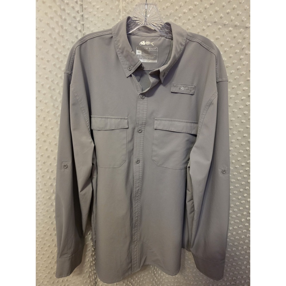 Silver Bait Men's Long Sleeve Button Down Gray XL Vented Fishing Shirt